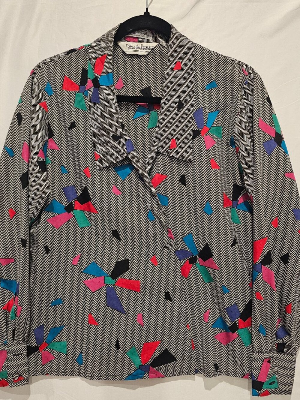 Vintage Diane von Furstenberg DVF Black White Geometric Zig Zag Size 8